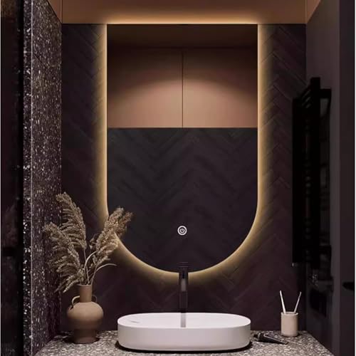 Decmiroor Groß Bogen-Badspiegel 70 * 130cm Rahmenlos Wandspiegel mit Beleuchtung Modern 3 Lichtfarbe LED Schminkspiegel 50 * 80cm Badezimmerspiegel mit Dimmbar Beschlagfrei(24 * 40inch) von Decmiroor