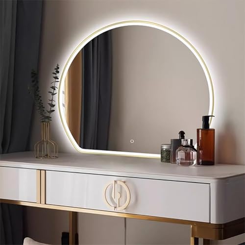 Decmiroor Halbrunder Badspiegel mit Beleuchtung Dimmbar 3000K 4000K 6000K Goldrahmen Wandspiegel Antibeschlag Wasserdicht Schminkspiegel für Bad(32x28 inch) von Decmiroor