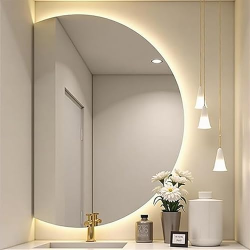 Decmiroor Halbrunder LED-Spiegel Bad mit Beleuchtung 90-130cm Halbkreis Rahmenlos Wandspiegel Modern Schminkspiegel Dimmbar Beschlagfrei Intelligent Touch-Schalter(Leftcut,51"x35") von Decmiroor