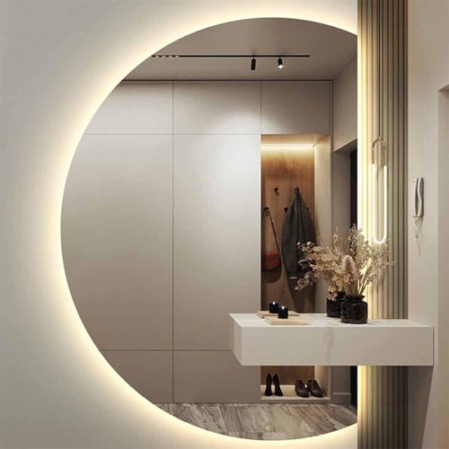 Decmiroor Halbrunder Spiegel Bad mit Beleuchtung 130cm LED Wandspiegel 3 Lichtfarbe Dimmbar Antibeschlag Intelligent Schminkspiegel Groß Unregelmäßiger Rahmenlos Dekospiegel for Eingangshalle Flur(Rig von Decmiroor