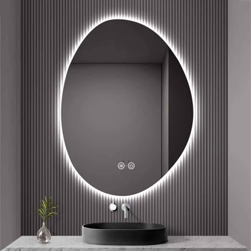 Decmiroor Hinterleuchteten LED Spiegel Unregelmäßiger Wandspiegel Bad Dimmbar Beleuchtung Kosmetikspiegel 3 Farben Asymmetrischer Dekospiegel mit Touch-Schalter(75 * 100cm) von Decmiroor
