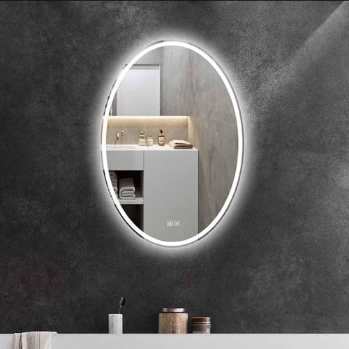 Decmiroor LED Badezimmerspiegel 100cm Oval Wandspiegel mit Beleuchtung 3 Farben Dimmbar Lichtspiegel 80/90cm Beschlagfrei Spiegel Dekorativer Rahmenloser Ovalspiegel(Frontlit,36"x28") von Decmiroor