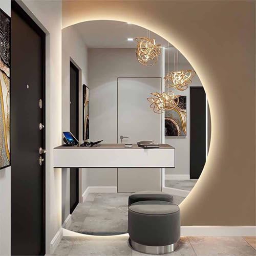 Decmiroor LED Badspiegel Halbkreis mit Beleuchtung 130x90cm Bad-Schminkspiegel Rahmenloser Halbrunder Spiegel mit Licht Beschlagfrei Wandspiegel 3 Lichtfarbe Dimmbar(Right,24 * 35in) von Decmiroor