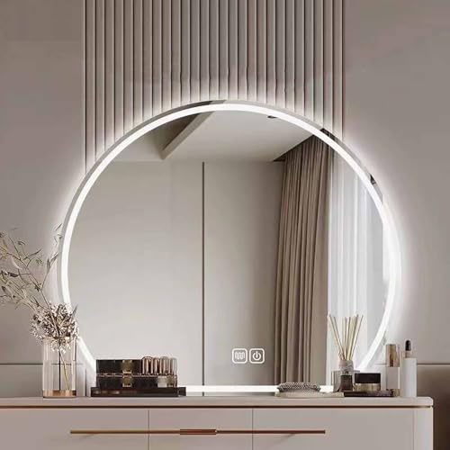 Decmiroor LED Badspiegel Halbrunder Spiegel mit Beleuchtung 3000-6000K Gold Schminkspiegel Beschlagfrei Wandspiegel mit Touch-Schalter Metallrahmen(Without Frame,80x72cm) von Decmiroor