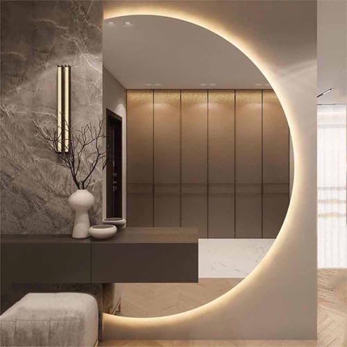 Decmiroor LED Beleuchtet Wandspiegel 130 * 90cm Groß Halbrunder Badspiegel Beschlagfrei Schminkspiegel Dimmbar 3 Lichtfarbe Dekospiegel Halbkreis Ankleidespiegel(Right,47in/120cm) von Decmiroor