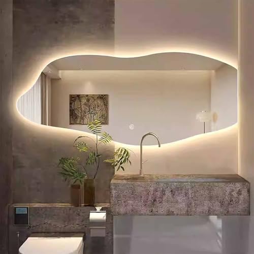 Decmiroor LED Beleuchtet Wandspiegel Bad Asymmetrischer Spiegel mit Beleuchtung 3000k/4000k/6000k Einstellbar Unregelmäßiger Form Badezimmerspiegel mit Entfoggen(Rightcut,39"/100cm) von Decmiroor