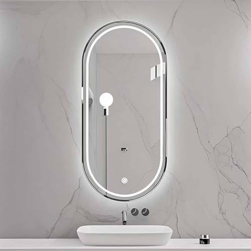 Decmiroor LED Oval Badspiegel mit Goldrahmen 60 * 120cm Dekorativer Wandspiegel mit Beleuchtung 3 Farben Einstellbar Schminkspiegel 80 * 130cm Ganzkörperspiegel(Black,48"x24") von Decmiroor