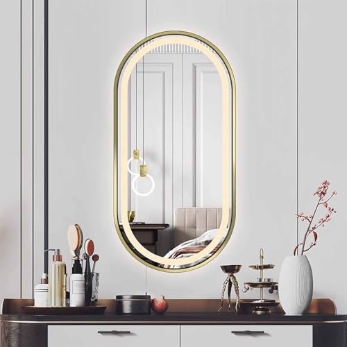 Decmiroor LED Oval Badspiegel mit Goldrahmen 60 * 120cm Dekorativer Wandspiegel mit Beleuchtung 3 Farben Einstellbar Schminkspiegel 80 * 130cm Ganzkörperspiegel(Gold,48"x24") von Decmiroor