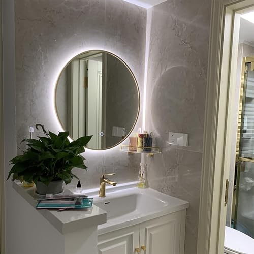 Decmiroor LED Rundspiegel 90cm Beleuchtet Badspiegel 110cm Goldrahmen Runder Wandspiegel 60cm Dimmbar Schminkspiegel mit 3 Lichtfarbe Licht Beschlagfrei Wasserdicht(Back Light,44") von Decmiroor