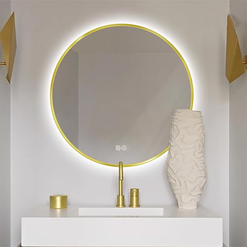 Decmiroor LED Schminkspiegel mit Licht 3 Farben Dimmbar Bad-Wandspiegel Rund 50-110cm Intelligent Badspiegel Beschlagfrei Runder Goldrahmen Dekospiegel(Backlight,36") von Decmiroor
