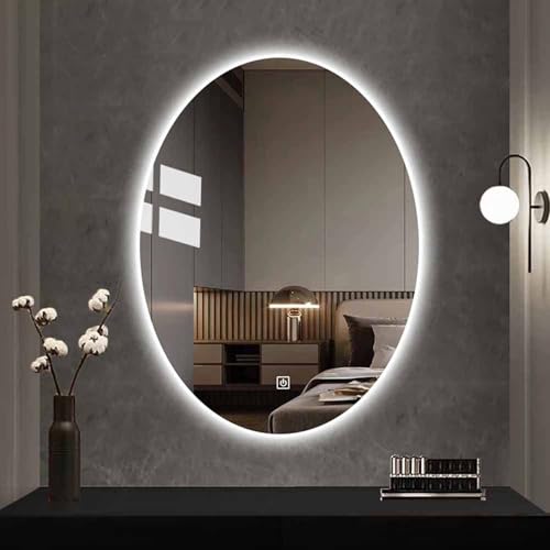 Decmiroor LED Spiegel Badezimmer Wandspiegel 75x100cm Rahmenlos Kosmetikspiegel Oval mit Beleuchtung Dimmbar Lichtspiegel Badezimmerspiegel mit Entfoggen Touch(Back Light,32"x24") von Decmiroor