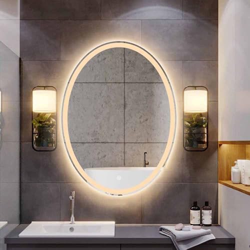 Decmiroor LED Spiegel Badezimmer Wandspiegel 75x100cm Rahmenlos Kosmetikspiegel Oval mit Beleuchtung Dimmbar Lichtspiegel Badezimmerspiegel mit Entfoggen Touch(Front Light,40"x30") von Decmiroor