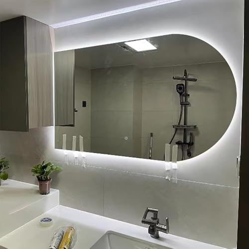 Decmiroor LED Spiegel Badspiegel mit 3 Lichtfarbe Beleuchtung Dimmbar Anti-Beschlag Bad Schminkspiegel mit Touch-Schalter Bogen Dekospiegel 100/120/130CM(Cut Left,32in*20in) von Decmiroor