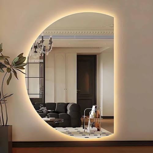 Decmiroor Modern Beschlagfrei Badezimmerspiegel 130 * 90cm Groß Halbrunder Rahmenlos Wandspiegel mit Beleuchtung Dimmbar Antibeschlag Kosmetikspiegel 110/120cm(Left Circle,51"/130cm) von Decmiroor