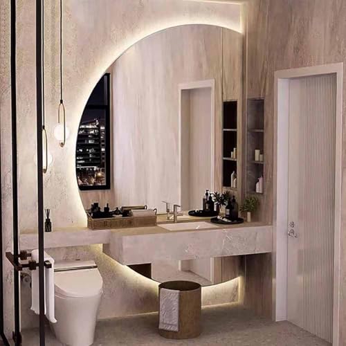 Decmiroor Modern Beschlagfrei Badspiegel Rahmenlos Halbrunder LED-Spiegel Dimmbar Beleuchtet Schminkspiegel Groß Halbkreis Dekorative Wandspiegel 120/130CM(Left,51"x35") von Decmiroor