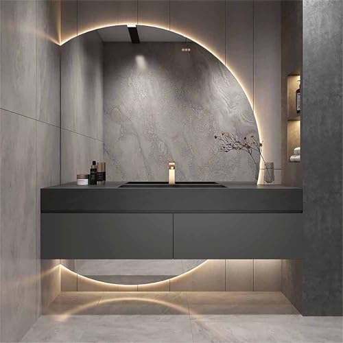 Decmiroor Modern Beschlagfrei Badspiegel Rahmenlos Halbrunder LED-Spiegel Dimmbar Beleuchtet Schminkspiegel Groß Halbkreis Dekorative Wandspiegel 120/130CM(Right,51"x35") von Decmiroor