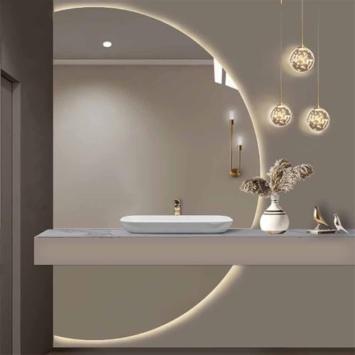 Decmiroor Modern Dimmbar LED Badspiegel 3 Lichtfarbe Beleuchtet Schminkspiegel Groß Halbrunder Ganzkörperspiegel Beschlagfrei Bad Spiegel Rahmenlos Wandspiegel(Leftcut,130cm/51) von Decmiroor