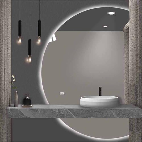 Decmiroor Modern Dimmbar LED Badspiegel 3 Lichtfarbe Beleuchtet Schminkspiegel Groß Halbrunder Ganzkörperspiegel Beschlagfrei Bad Spiegel Rahmenlos Wandspiegel(Rightcut,130cm/51) von Decmiroor