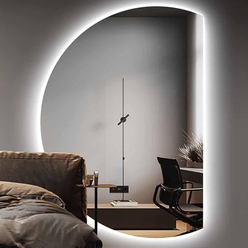 Decmiroor Modern Halbrunder Spiegel Bad LED Schminkspiegel 3 Farben Beleuchtung Wandspiegel Dimmbar Beschlagfrei Rahmenloser Dekospiegel mit Hinterleuchteten(Left,70x100cm) von Decmiroor