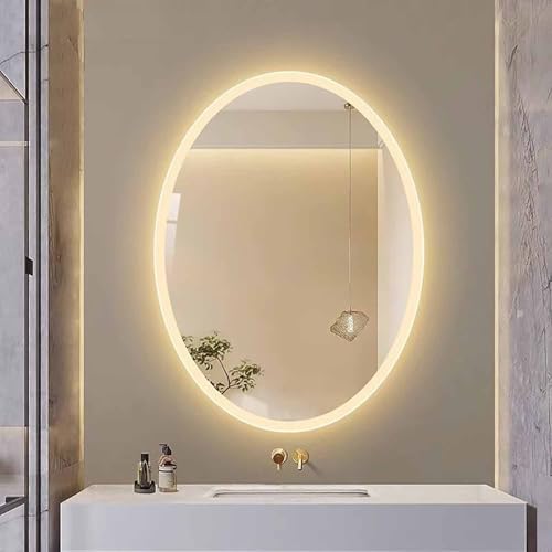 Decmiroor Oval-Badspiegel 70 * 90 cm Badezimmer Kosmetikspiegel mit Entfoggen Rahmenlos LED Wandspiegel mit Beleuchtung 3 Lichtfarbe Einstellbar Explosionsschutz(Frameless,28 * 36 inch/70 * 90 cm) von Decmiroor