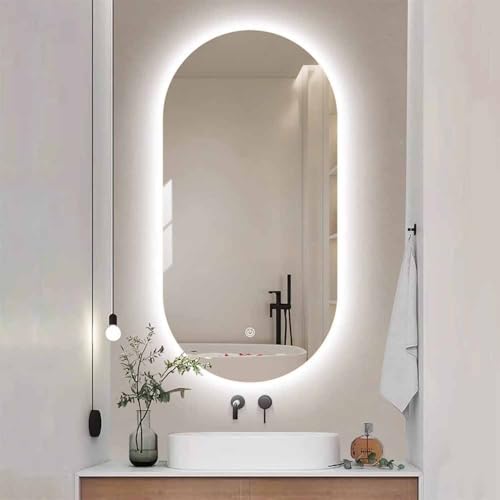 Decmiroor Rahmenlos Badspiegel LED Badezimmer Spiegel mit 3 Lichtfarbe Beleuchtung Einstellbar 70x120cm Wandmontage Oval-Schminkspiegel Anti-Beschlag Wasserdicht Explosionsschutz(Backlit,24 * 36in) von Decmiroor