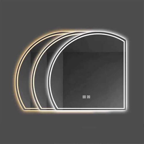 Decmiroor Rahmenlos Halbkreis LED Schminkspiegel 3 Lichtfarbe 110 * 110CM Halbrunder Wandspiegel mit Beleuchtung Intelligent Badspiegel Beschlagfrei Dimmbar(Left,43.3"x43.3") von Decmiroor