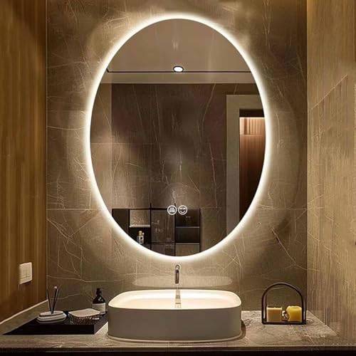 Decmiroor Wandmontage Oval Badspiegel mit Beleuchtung 70x90 cm Dimmbar LED Wandspiegel 3 Lichtfarbe Einstellbar Rahmenloser Kosmetikspiegel mit Touchschalter Entfoggen(Backlit,24 * 32inch) von Decmiroor