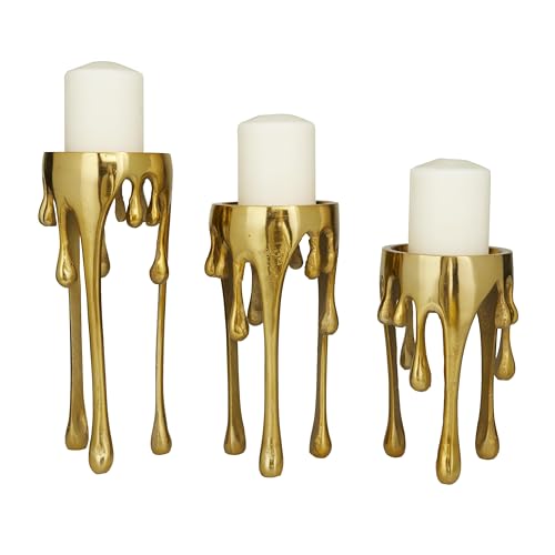CosmoLiving by Cosmopolitan Stumpenkerzenhalter aus Aluminium mit tropfenden schmelzenden Beinen, 3 Stück, 30,5 cm, 25,4 cm, 20,3 cm hoch, goldfarben CosmoLiving by Cosmopolitan Stumpenkerzenhalter aus Aluminium mit tropfenden schmelzenden Beinen, 3 Stück, 30,5 cm, 25,4 cm, 20,3 cm hoch, goldfarben von Deco 79