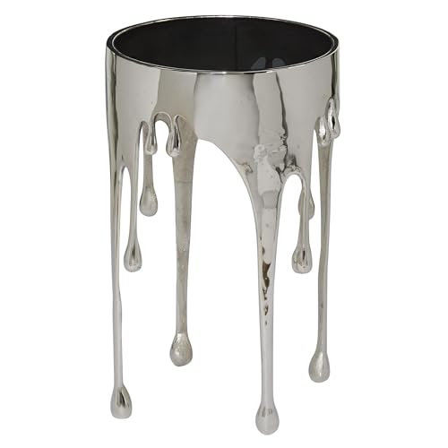 Deco 79 Aluminium-Metall-Tropf-Akzenttisch mit schmelzendem Design und schattierter Glasplatte, 16" x 16" x 25", Silber von Deco 79