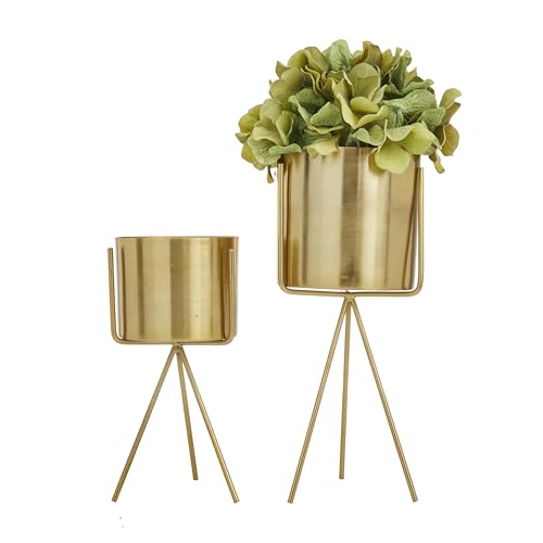 Deco 79 CosmoLiving by Cosmopolitan 080171 Moderner Metall-Dekorativer Blumentopf für drinnen und draußen, Blumentopf für Wohnzimmer, Küche, Büro, Terrasse, Eingangsbereich, goldfarben von Deco 79