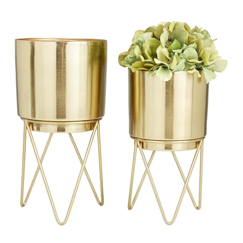 Deco 79 CosmoLiving by Cosmopolitan Metall-Übertopf für drinnen und draußen, Kleiner Pflanztopf mit abnehmbarem Ständer, 2er-Set Pflanzgefäße, Gold Deco 79 CosmoLiving by Cosmopolitan Metall-Übertopf für drinnen und draußen, Kleiner Pflanztopf mit abnehmbarem Ständer, 2er-Set Pflanzgefäße, Gold von Deco 79