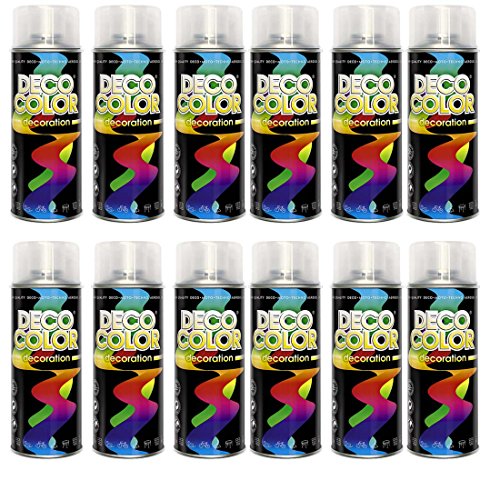 Deco Color 12er Sparpack (1 Karton) Lackspray Sprühlack Klarlack glänzend 400ml von Deco Color