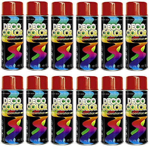 Deco Color 12er Sparpack (1 Karton) Lackspray glänzend 400ml Feuerrot glanz RAL 3000 von Deco Color