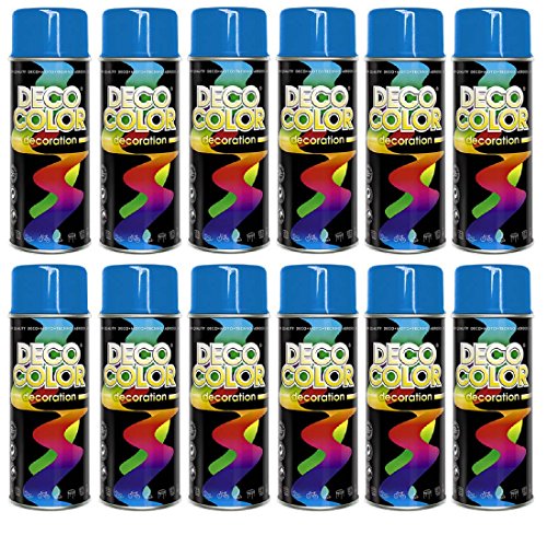 Deco Color 12er Sparpack (1 Karton) Lackspray glänzend 400ml Himmelblau glanz RAL 5015 von Deco Color