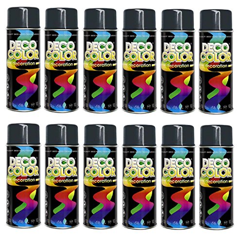 Deco Color 12er Sparpack (1 Karton) Lackspray glänzend 400ml RAL Anthrazit glanz RAL 7016 von Deco Color