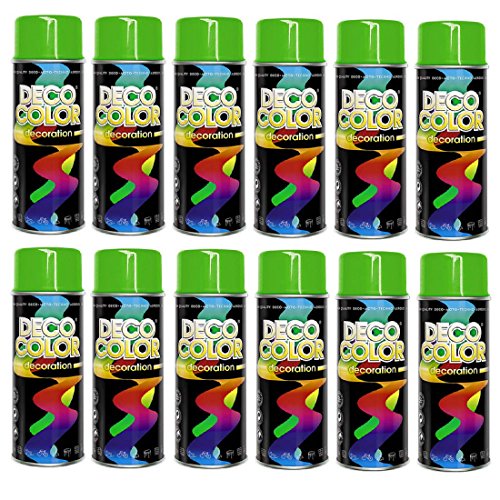 Deco Color 12er Sparpack (1 Karton) Lackspray glänzend 400ml RAL Gelbgrün glanz RAL 6018 von Deco Color