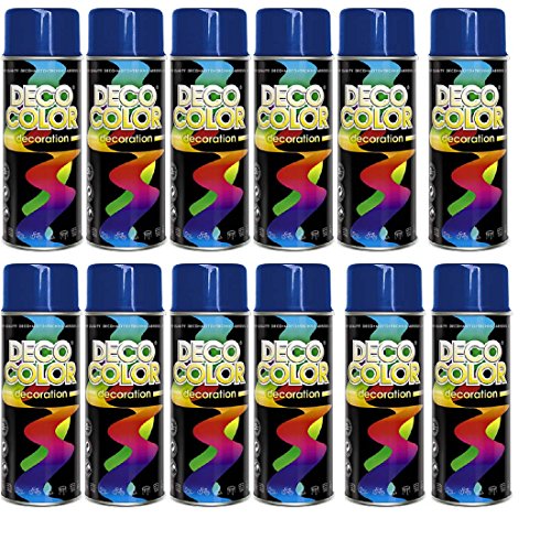 Deco Color 12er Sparpack (1 Karton) Lackspray glänzend 400ml RAL dunkelblau glanz RAL 5010 von Deco Color