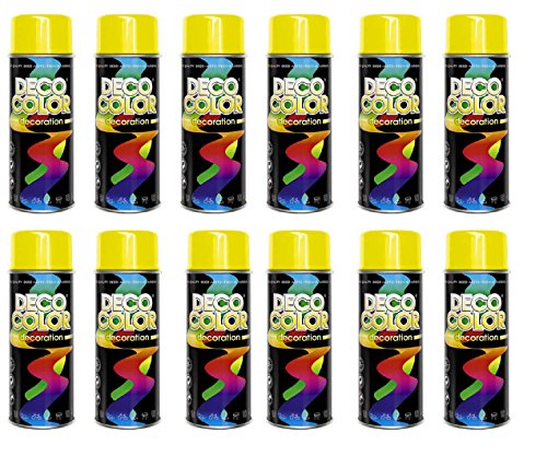Deco Color 12er Sparpack (1 Karton) Lackspray glänzend 400ml RAL gelb glanz RAL 1023 von Deco Color