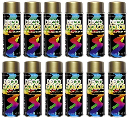 Deco Color 12er Sparpack (1 Karton) Lackspray glänzend 400ml RAL goldlack glanz von Deco Color