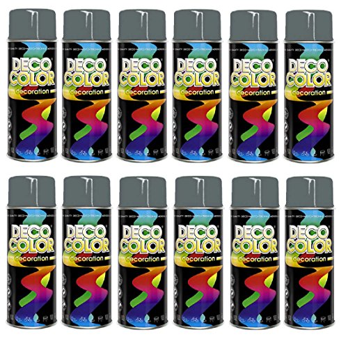 Deco Color 12er Sparpack (1 Karton) Lackspray glänzend 400ml mausgrau glanz RAL 7005 von Deco Color