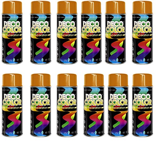 Deco Color 12er Sparpack (1 Karton) Lackspray glänzend 400ml orange glanz RAL 2004 von Deco Color