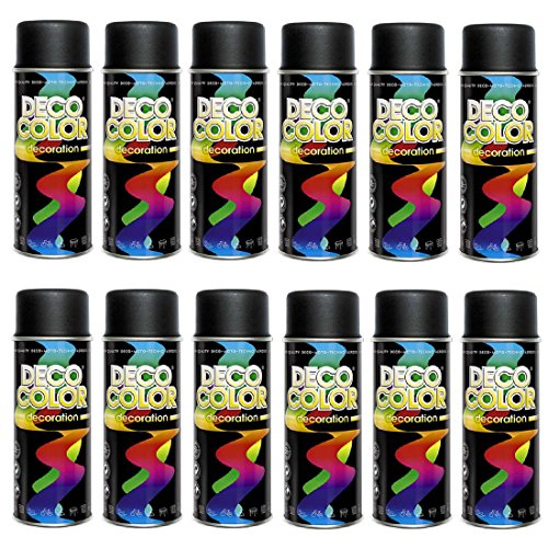 Deco Color 12er Sparpack (1 Karton) Lackspray 400ml schwarz matt RAL 9005 von Deco Color