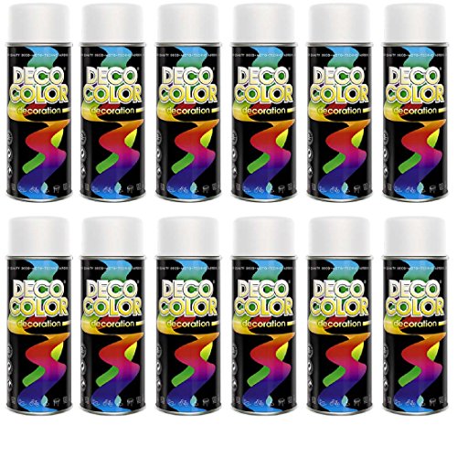 Deco Color 12er Sparpack (1 Karton) Lackspray 400ml weiss matt RAL 9010 von Deco Color