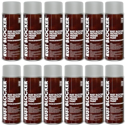12er Sparpack 400 ml Rust Blocker 4in1 Metallschutzlack Rost Stop Lack GRAU matt RAL 7035, 4in1 -Haftvermittler - Aktiver Rostschutz - schnelltrocknender Lack - effektiver Schutz von Deco Color