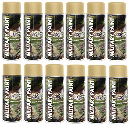 Deco Color 12er Sparpack MILITÄR Army Militärlack Lackspray 400ml Nato freie Farbauswahl (12 Dosen in beige RAL 1001) von Deco Color