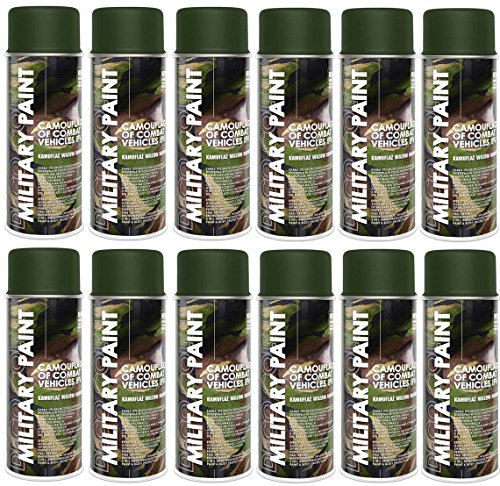 Deco Color 12er Sparpack MILITÄR Army Militärlack Lackspray 400ml Nato freie Farbauswahl (12 Dosen in olive-nato RAL 6014) von Deco Color