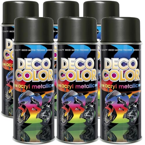 DECO COLOR 6er Sparpack Lackspray Metallic SCHWARZ 400ml - Sprühlack mit Metallic Effekt für z.B. KFZ, Fahrrad uvm. (6 Dosen Lackspray Schwarz mit Metallic-Effekt) von Deco Color