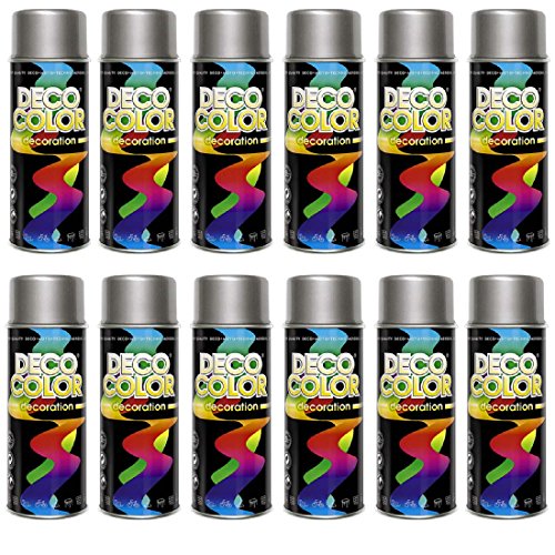 Deco Color 12er Sparpack (1 Karton) Lackspray glänzend 400ml RAL Aluminium glanz RAL 9006 von Deco Color