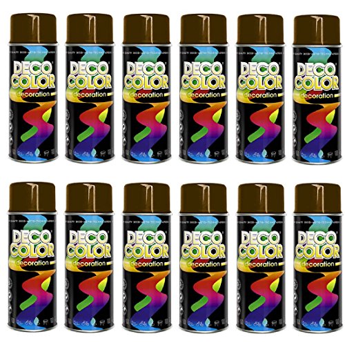 Deco Color 12er Sparpack (1 Karton) Lackspray glänzend 400ml nussbraun glanz RAL 8011 von Deco Color