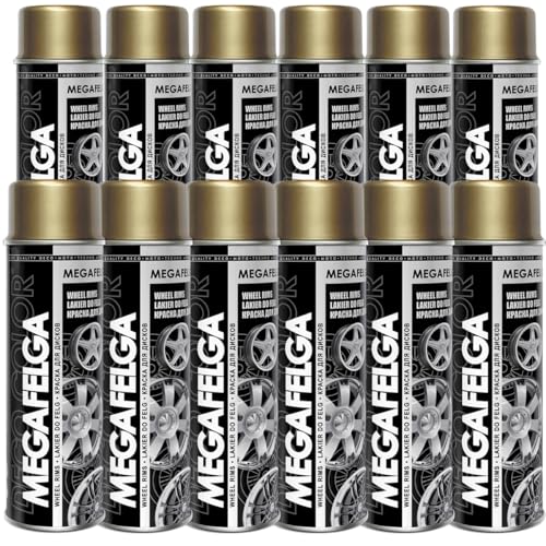 Deco Color 12er Sparpack MEGAFELGA 500ml - Felgenlack - Lackspray für Alufelgen und Stahlfelgen (12 Dosen 500ml Felgenlack Gold) von Deco Color